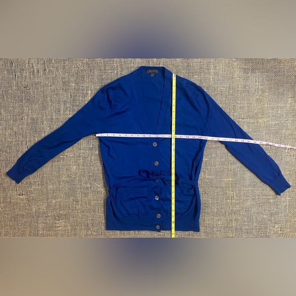 J. Crew Merino Wool Blue Cardigan w/Tie Waist, Size XXS, Dry Clean, Pockets - Picture 4 of 8